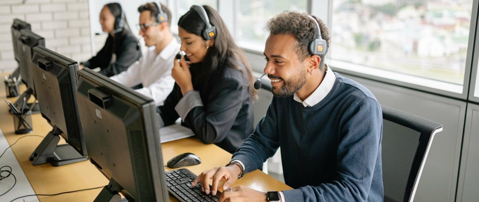 Employees working in a call center setup